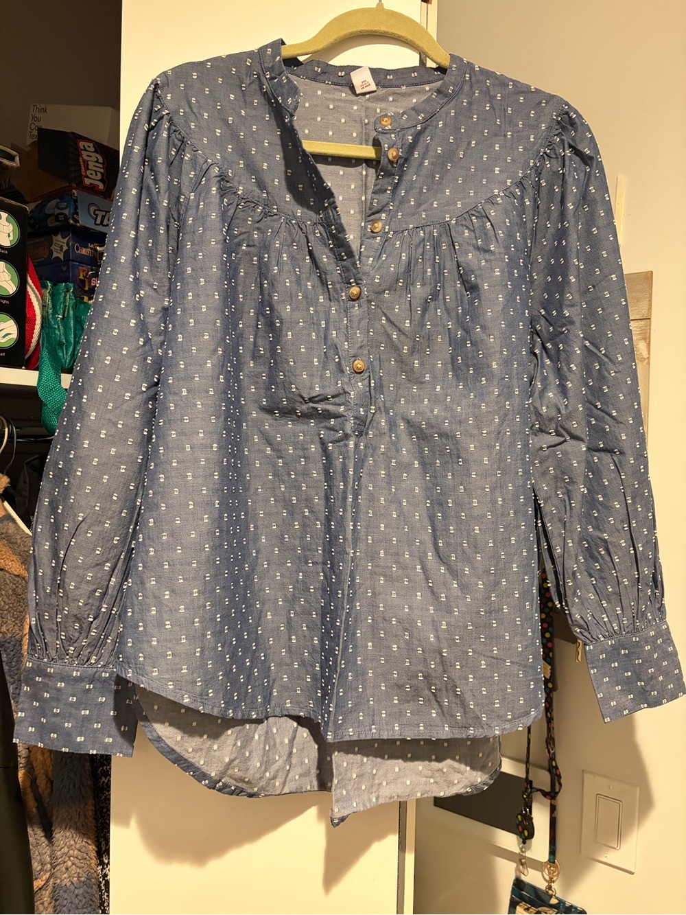 Old Navy Blue Dot-Print Henley Blouse